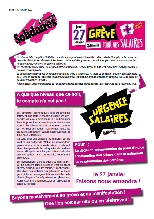 Lire la suite à propos de l’article Le 27 janvier : Grève pour nos salaires