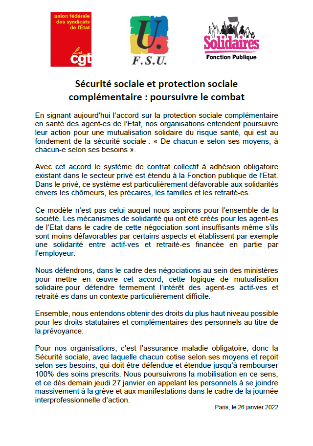 Lire la suite à propos de l’article Sécurité Sociale et protection sociale complémentaire : Poursuivre le combat !