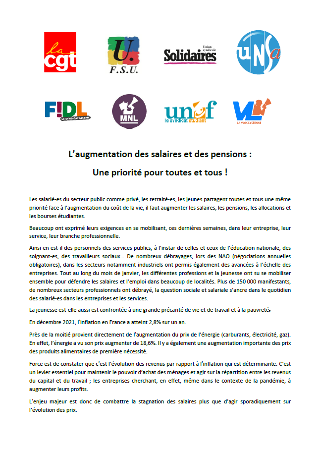 Lire la suite à propos de l’article Une priorité : L’augmentation des salaires et des pensions