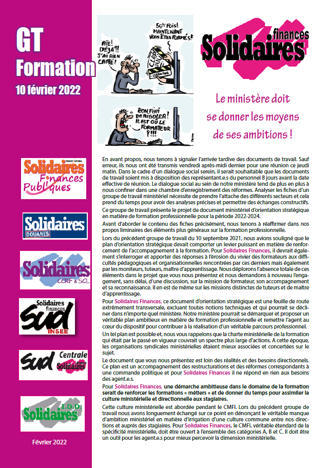 Lire la suite à propos de l’article Formation :Le ministère doit allez au delà de l’affichage !