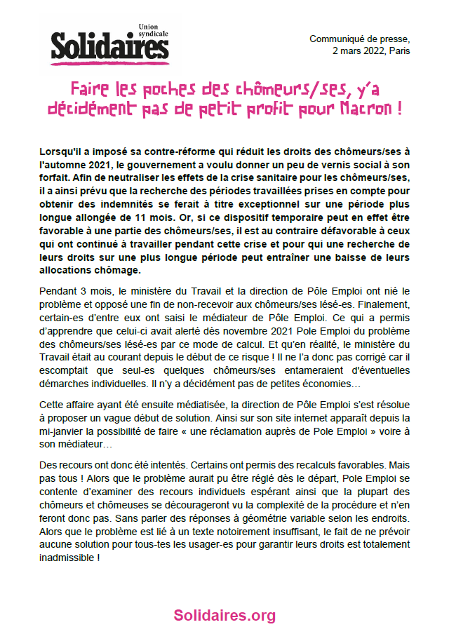 Lire la suite à propos de l’article Quand le gouvernement fait les poches des chômeurs et des chômeuses !