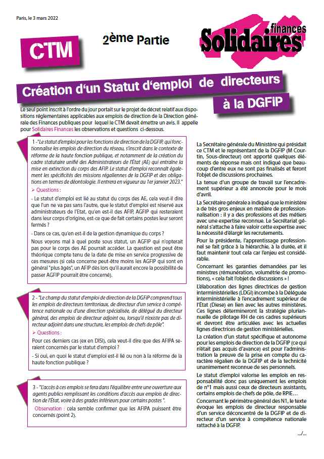 Lire la suite à propos de l’article CTM du 3 mars 2022