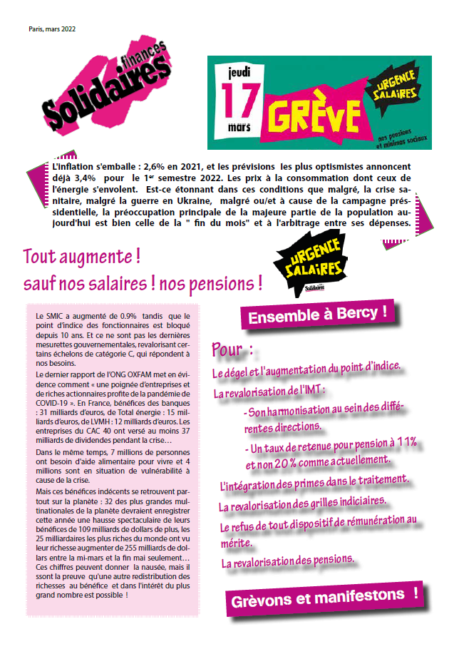Lire la suite à propos de l’article Urgence salariale : Ensemble à Bercy Grévons et manifestons !