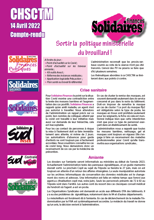 Lire la suite à propos de l’article CHSCTM du 14 avril 2022