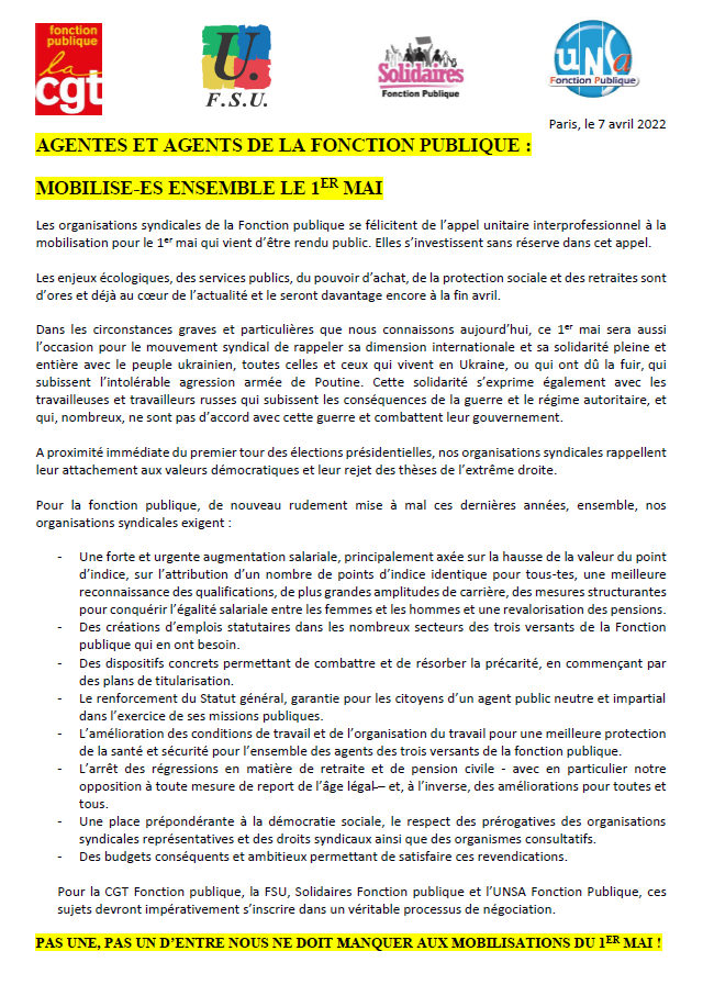 Lire la suite à propos de l’article 1er mai 2022 – Plus que jamais mobilisé.e.s pour nos revendications