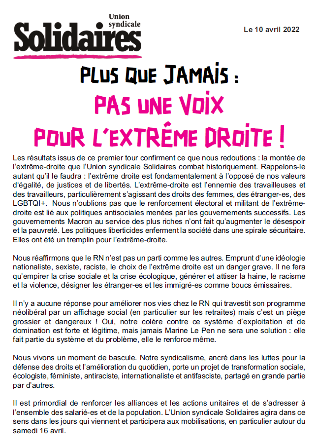 Lire la suite à propos de l’article Plus que jamais : pas une voix pour l’extrême droite !
