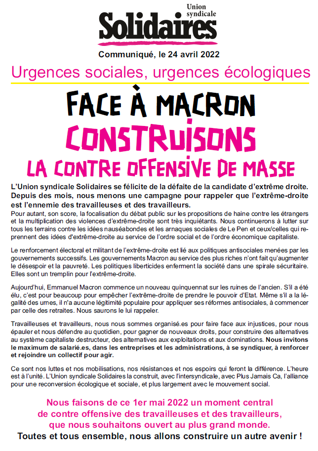 Lire la suite à propos de l’article Face à Macron construisons la contre offensive.