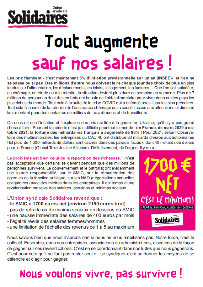 Lire la suite à propos de l’article Tout augmente sauf notre salaires !