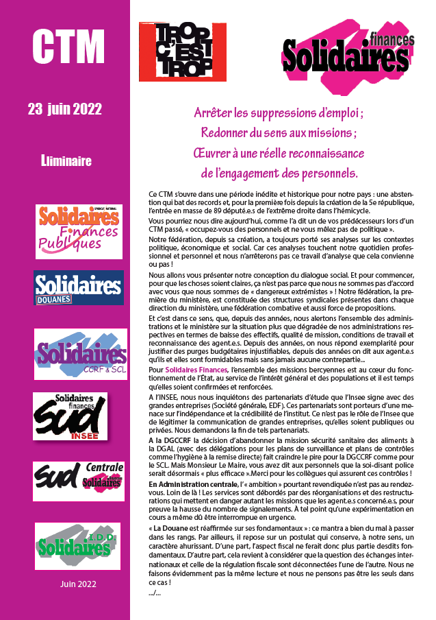 Lire la suite à propos de l’article CTM du 23 juin – Quels lendemains  pour Bercy ? Avec quels moyens ?