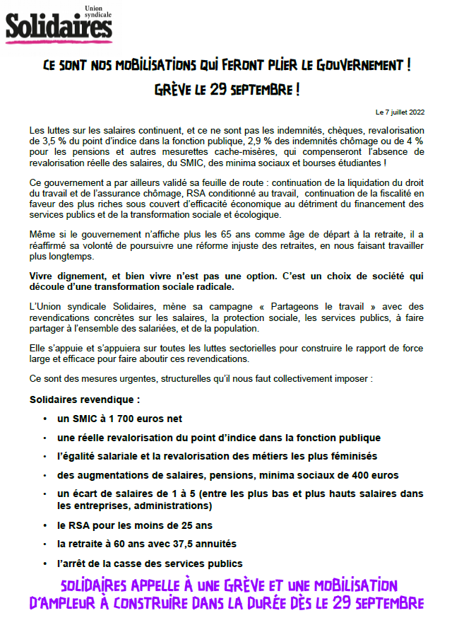 Lire la suite à propos de l’article Pour nos salaires, pensions, minimas sociaux. Grève interprofessionnelle le 29 septembre