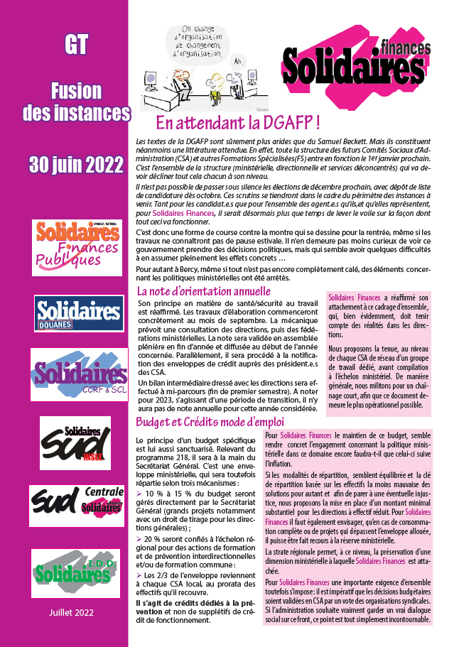 Lire la suite à propos de l’article Fusion des instances en attendant la DGAFP !