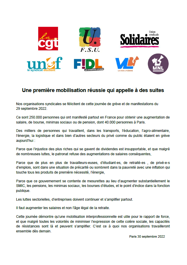 Lire la suite à propos de l’article 29 septembre une première mobilisation réussie qui appelle à des suites !