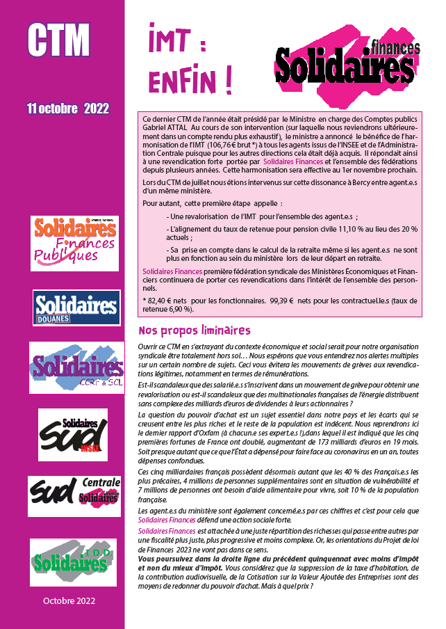 Lire la suite à propos de l’article Annonce au CTM :  Harmonisation de l’IMT  !