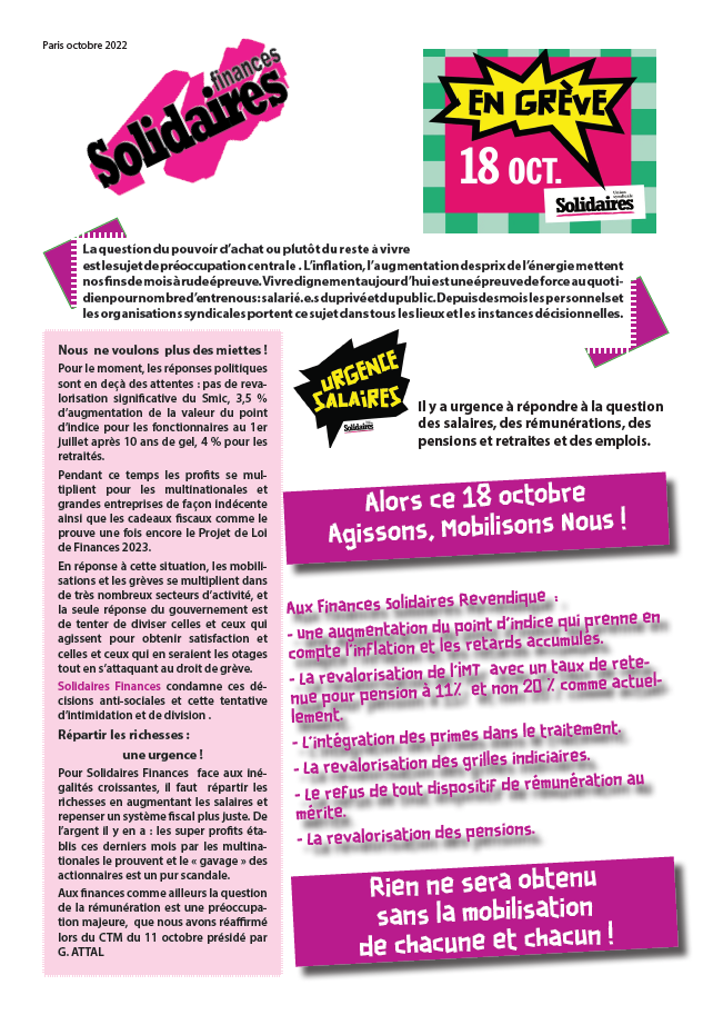 Lire la suite à propos de l’article 18 octobre  Pour des salaires, des retraites décentes t Mobilisons Nous  ! Agissons !