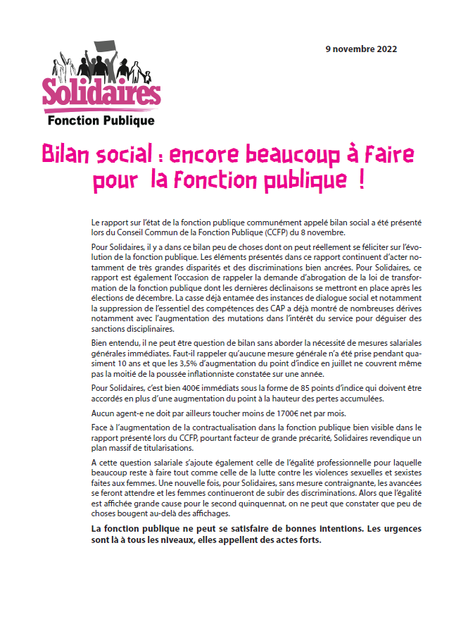 Lire la suite à propos de l’article Bilan social : encore beaucoup à faire pour  la fonction publique  !