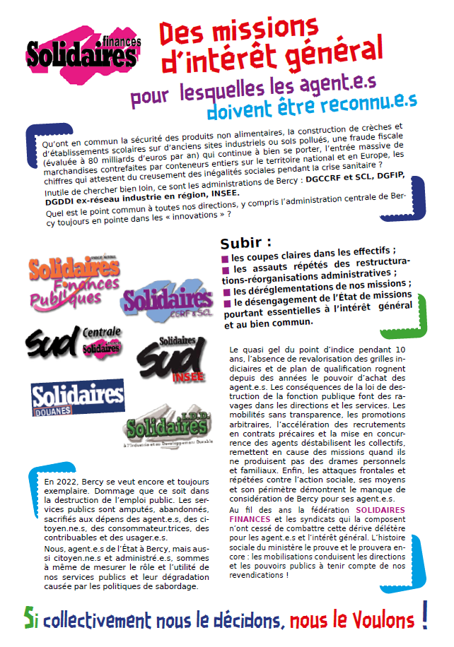 Lire la suite à propos de l’article Défendre les missions de Bercy, c’est défendre les emplois, les agent.e.s !