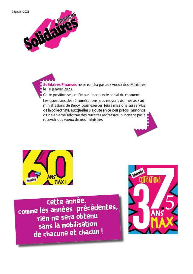 Lire la suite à propos de l’article Solidaires Finances ne se rendra pas à en la cérémonie des vœux des ministres !