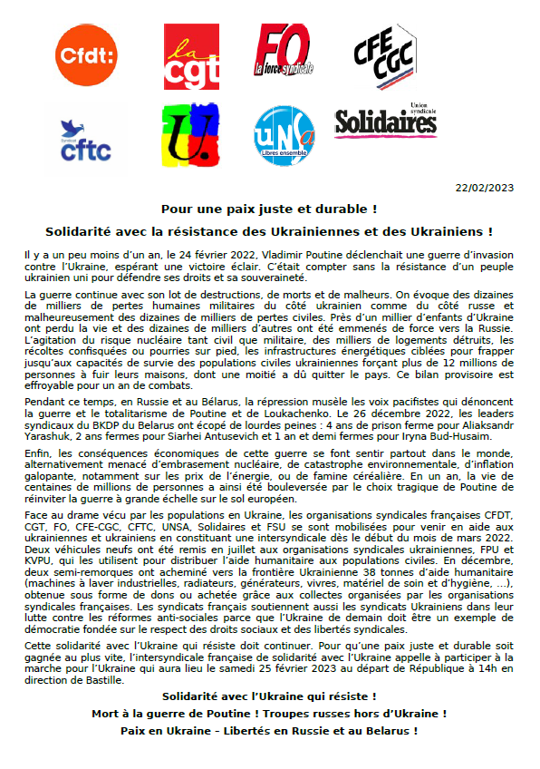 Lire la suite à propos de l’article Ukraine : Pour une paix juste et durable !
