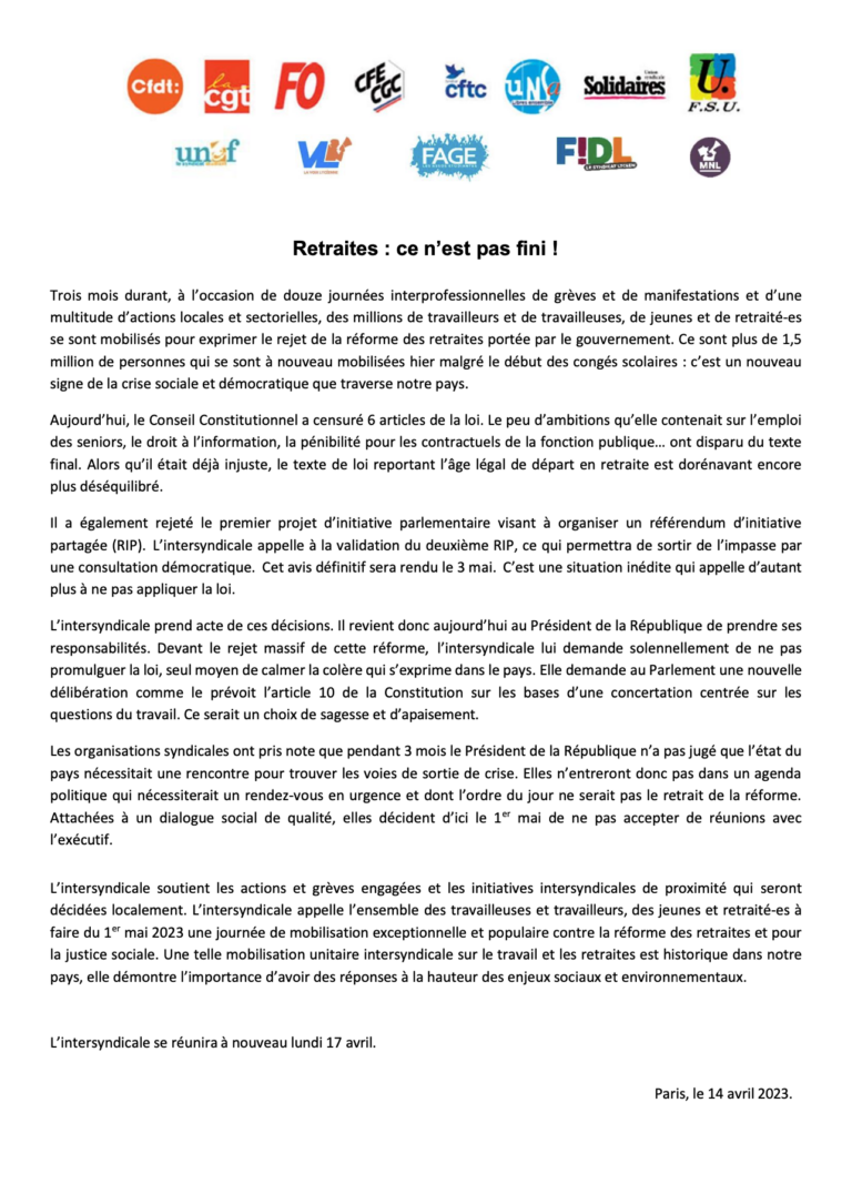 Lire la suite à propos de l’article Retraites : ce n’est pas fini !