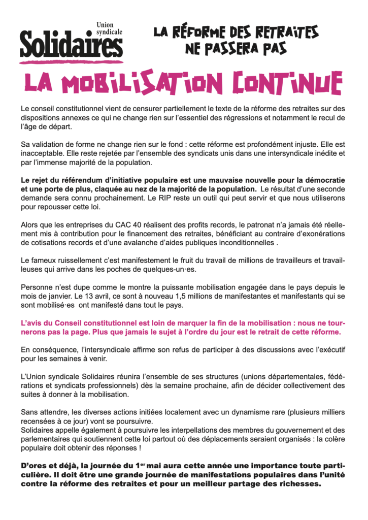 Retraites : La mobilisation continue