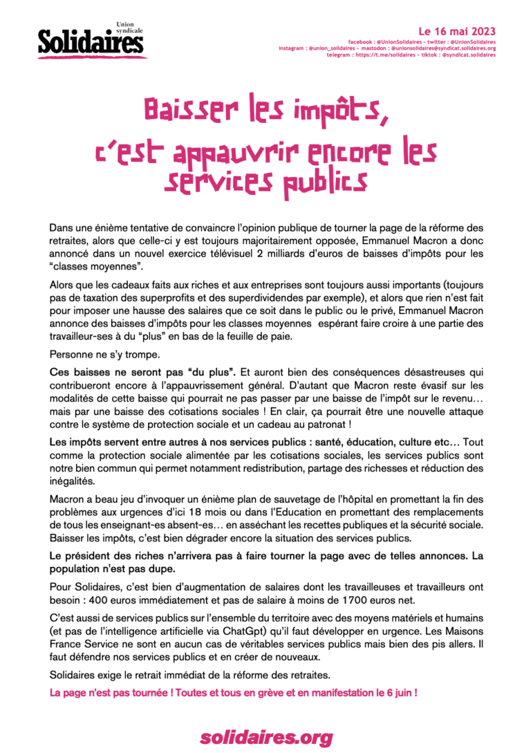 Lire la suite à propos de l’article Baisser les impôts, c’est appauvrir encore les services publics !