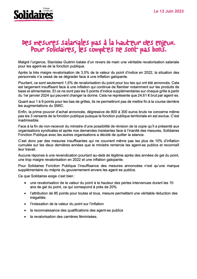 Lire la suite à propos de l’article Des Mesures salariales pas à la hauteur des enjeux !
