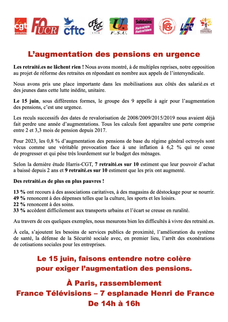Lire la suite à propos de l’article 15 juin l’augmentation des pensions une urgence sociétale et sociale !