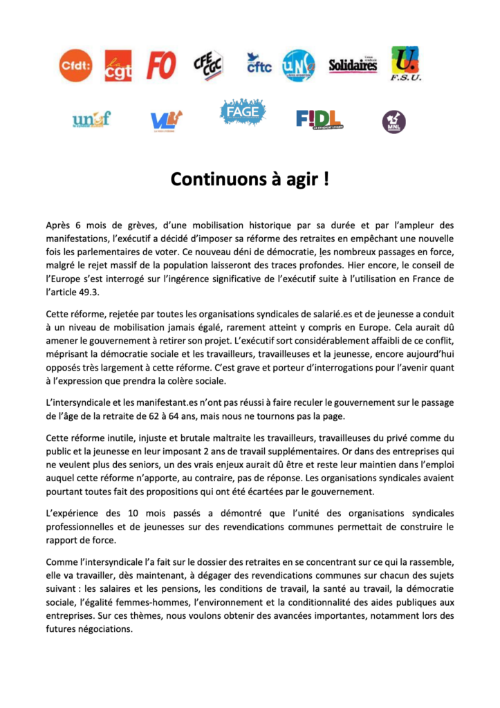 Maintenons notre mobilisation !  Continuons à agir !