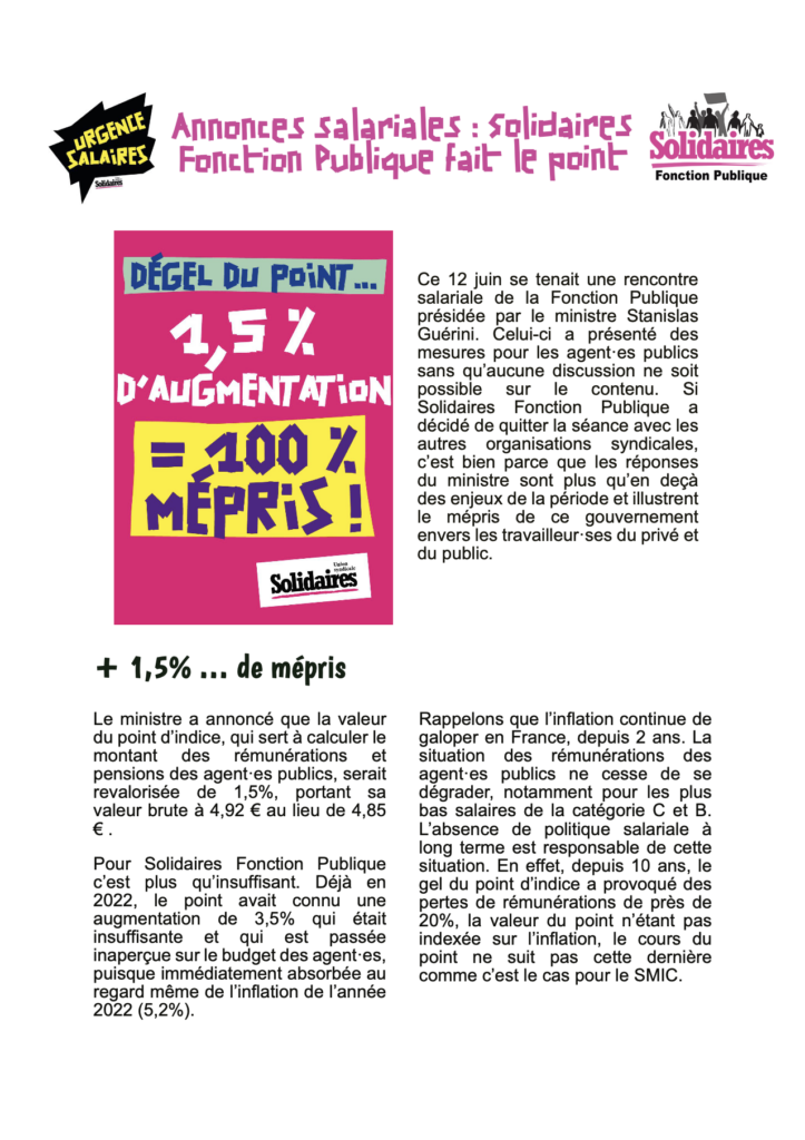 Annonces salariales : Solidaires Fonction Publique fait le point