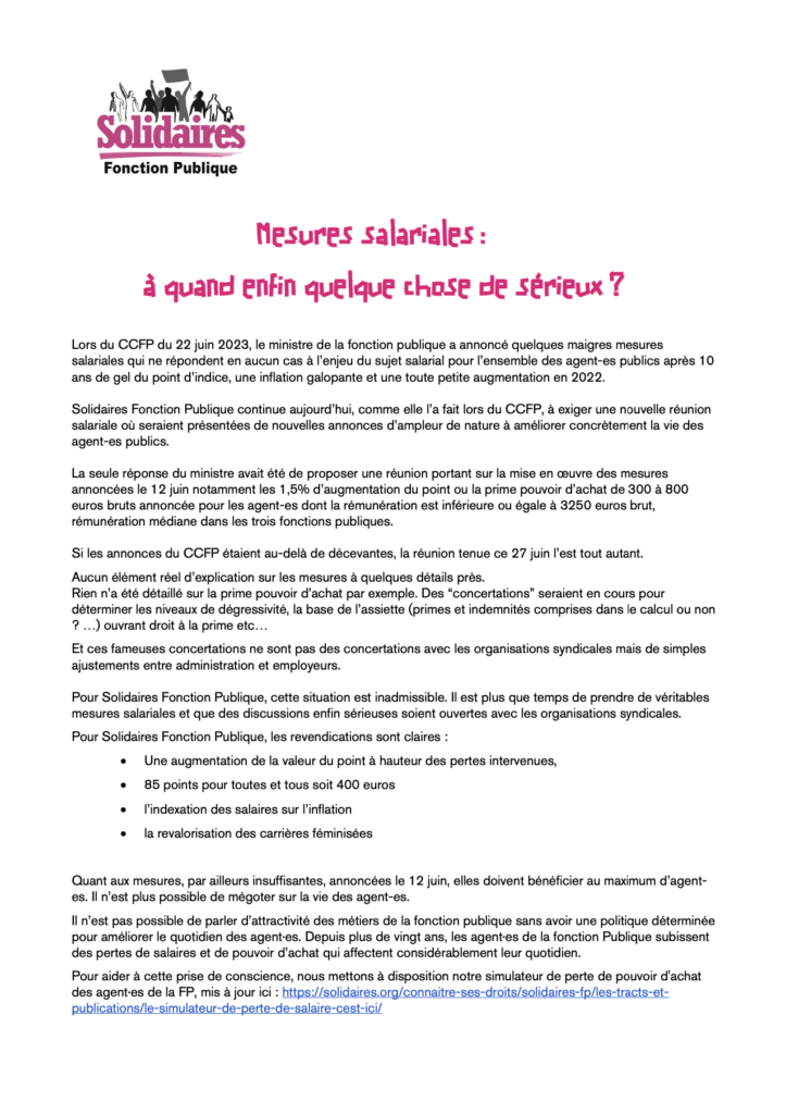 Mesures salariales : à quand enfin quelque chose de sérieux ?