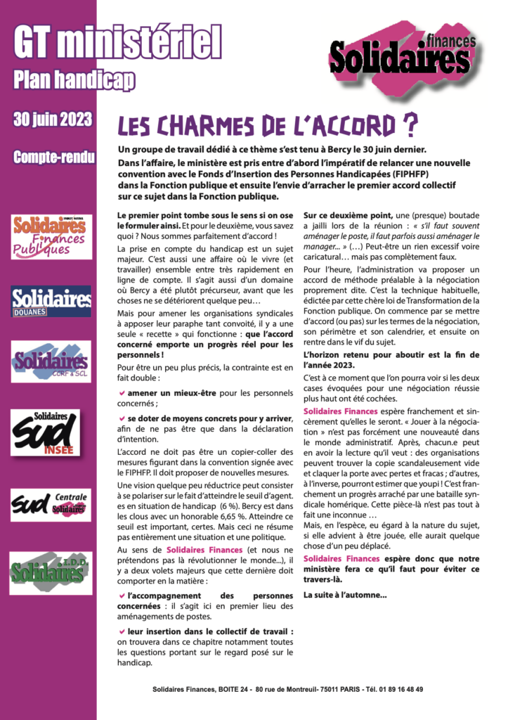 1ère séance de négociations du plan Handicap !