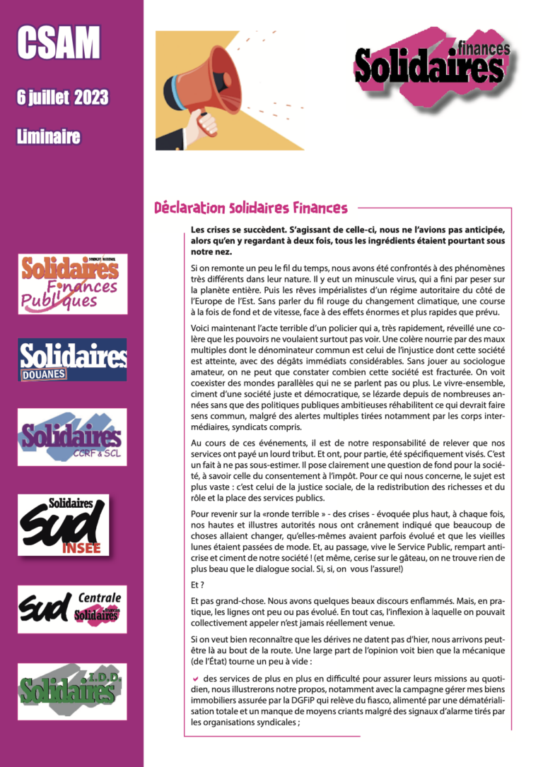 Lire la suite à propos de l’article CSAM du 6 juillet : Des attentes aux vains espoirs ?