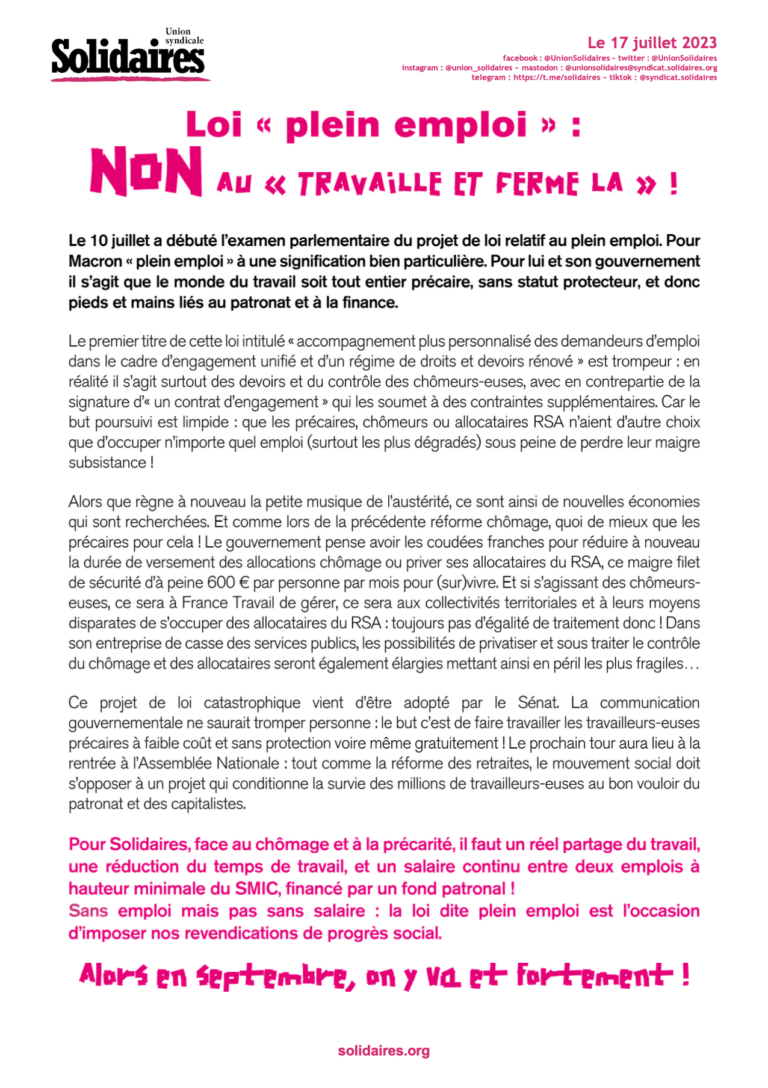 Lire la suite à propos de l’article Non au « travaille et ferme la  » !