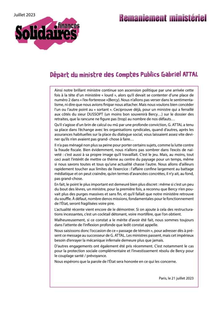 Remaniement ministériel.