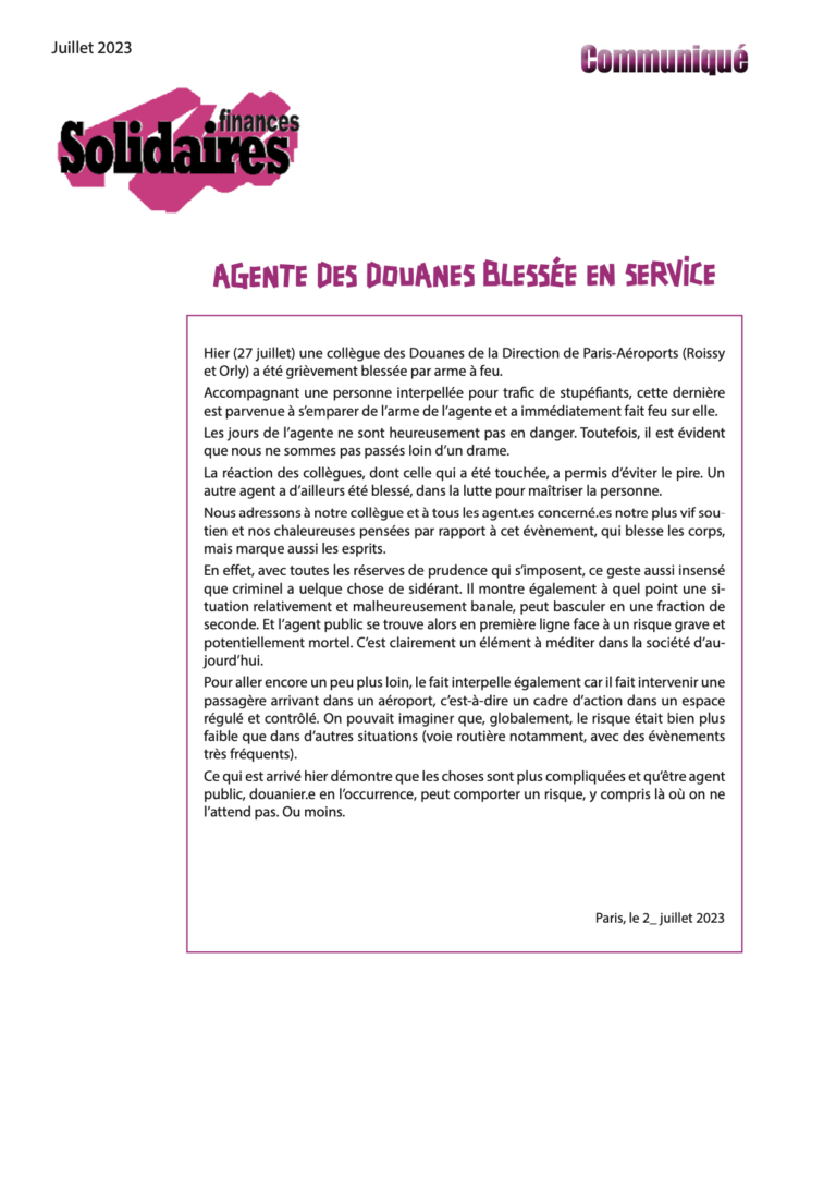 Lire la suite à propos de l’article Une agente de la Douane bléssée en service !