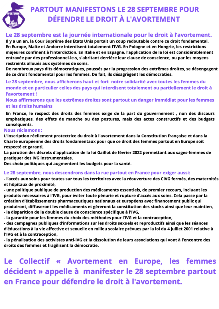Lire la suite à propos de l’article 28 septembre : Journée internationale pour le droit à l’avortement !