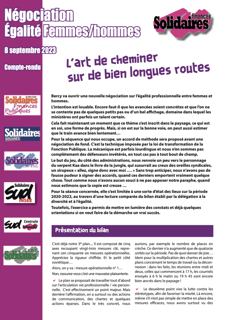 Egalité professionnelle là aussi  La question des moyens est déterminante !