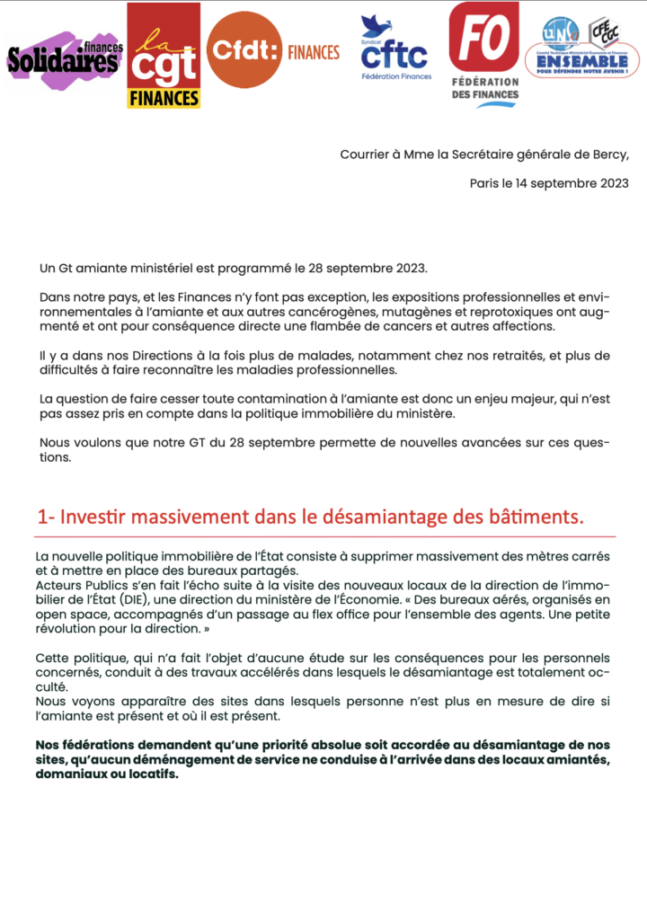 Avant le GT du 28 septembre les fédérations s’adressent à la Secrétaire Générale.