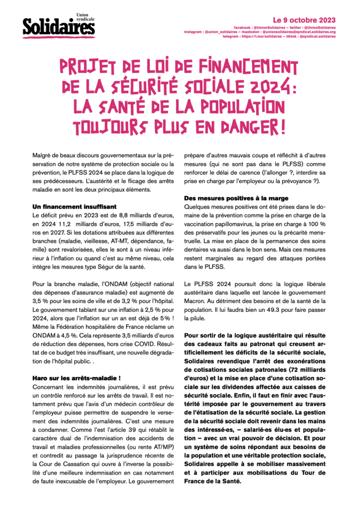 La santé de la population toujours plus en danger !