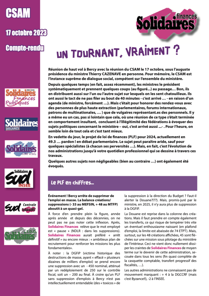 Un CSAM Budgétaire, quand la baisse de moyens hypothèque l’ambition affochée !