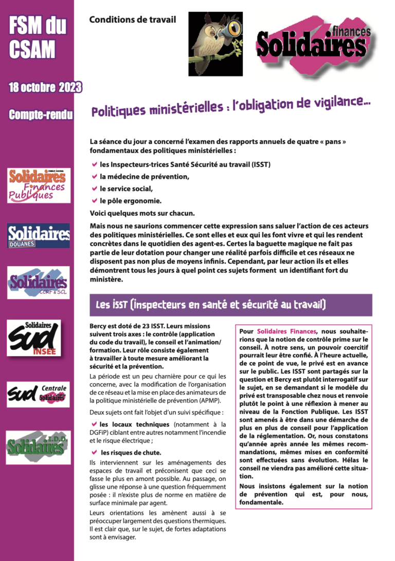 Lire la suite à propos de l’article Bilan des politiques ministérielles : La vigilance s’impose !