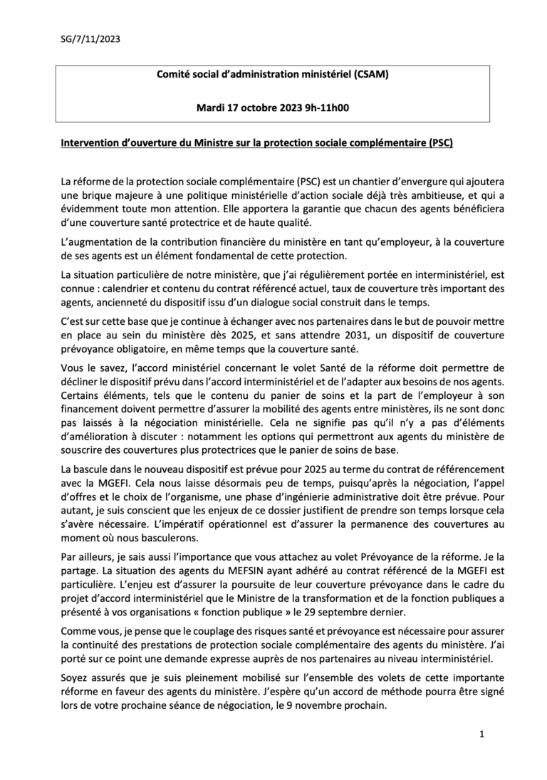 Lire la suite à propos de l’article Propos du ministre au CSAM du 17 octobre;