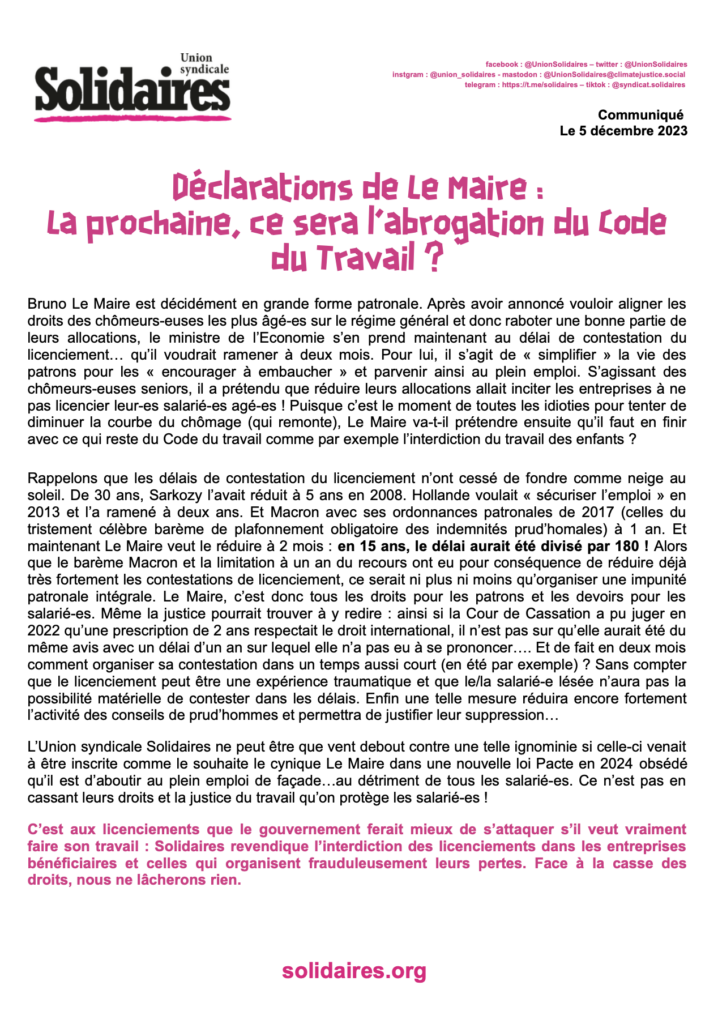 Enième offensive contre le code du travail ?!