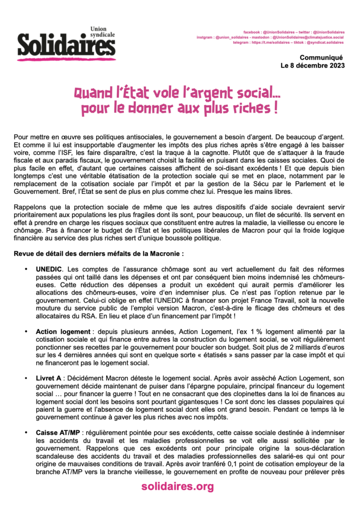 Les caisses de sécurité sociale et les organismes participant à la protection sociale ne sont pas la tirelire de l’État !