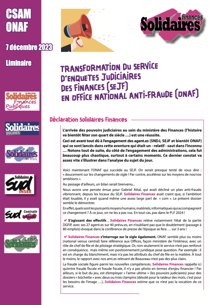 CSAM ONAF du 7 décembre 2023.