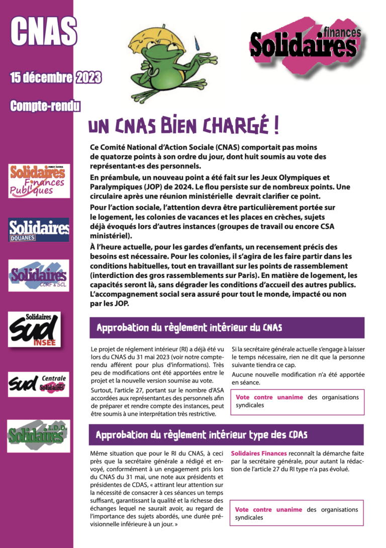 Lire la suite à propos de l’article Dernier CNAS de l’année une fournée bien remplie
