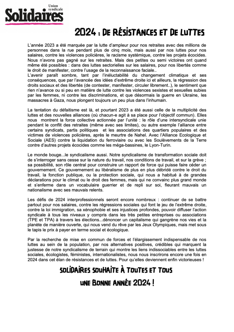 Lire la suite à propos de l’article 2024 : De Résistances et de Luttes !