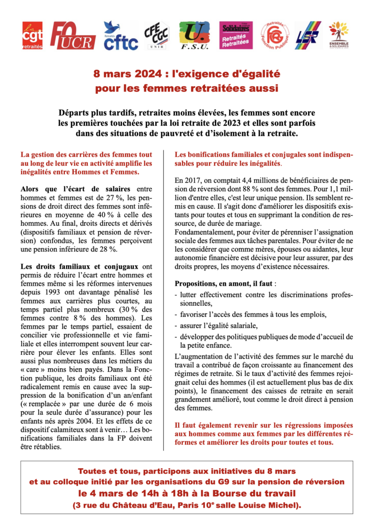 Lire la suite à propos de l’article L’exigence d’égalité pour les femmes retraitées aussi.