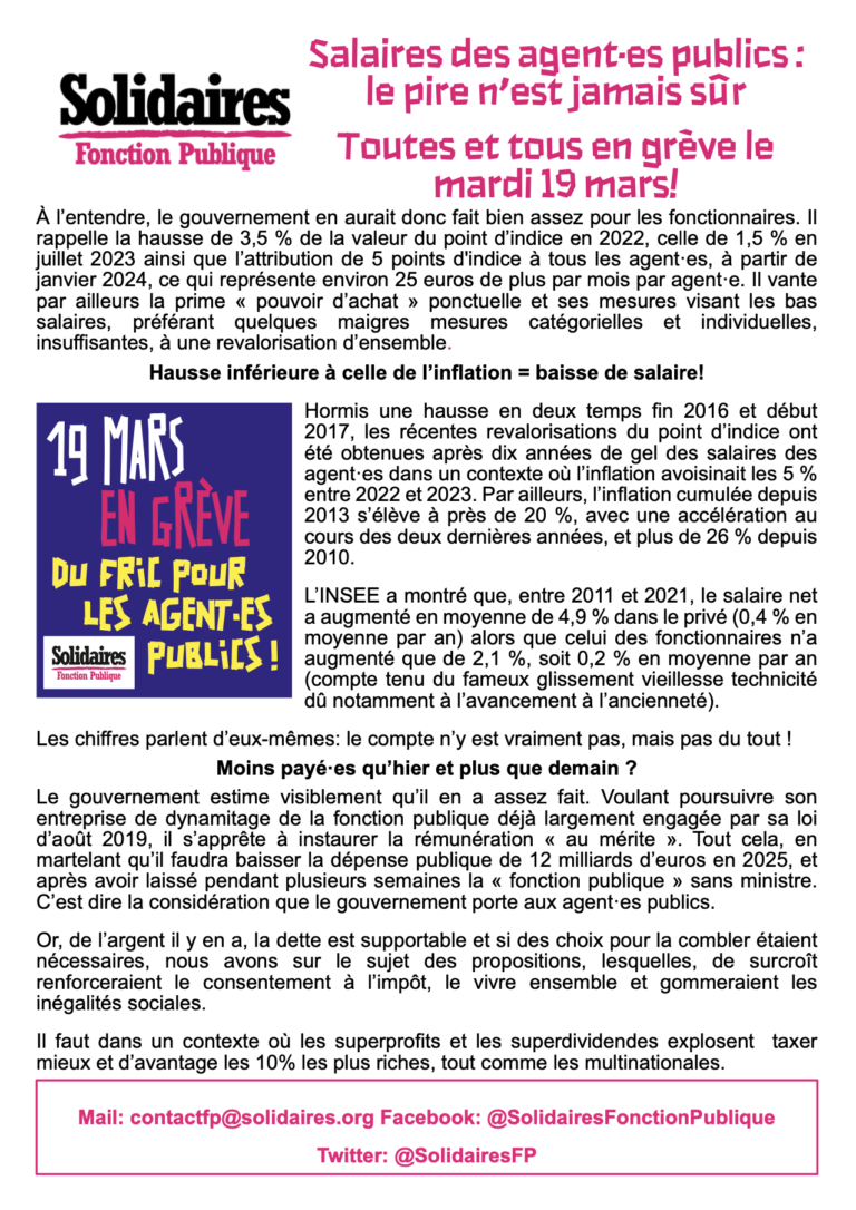 Lire la suite à propos de l’article Salaires des agent·es publics : le pire n’est jamais sûr.