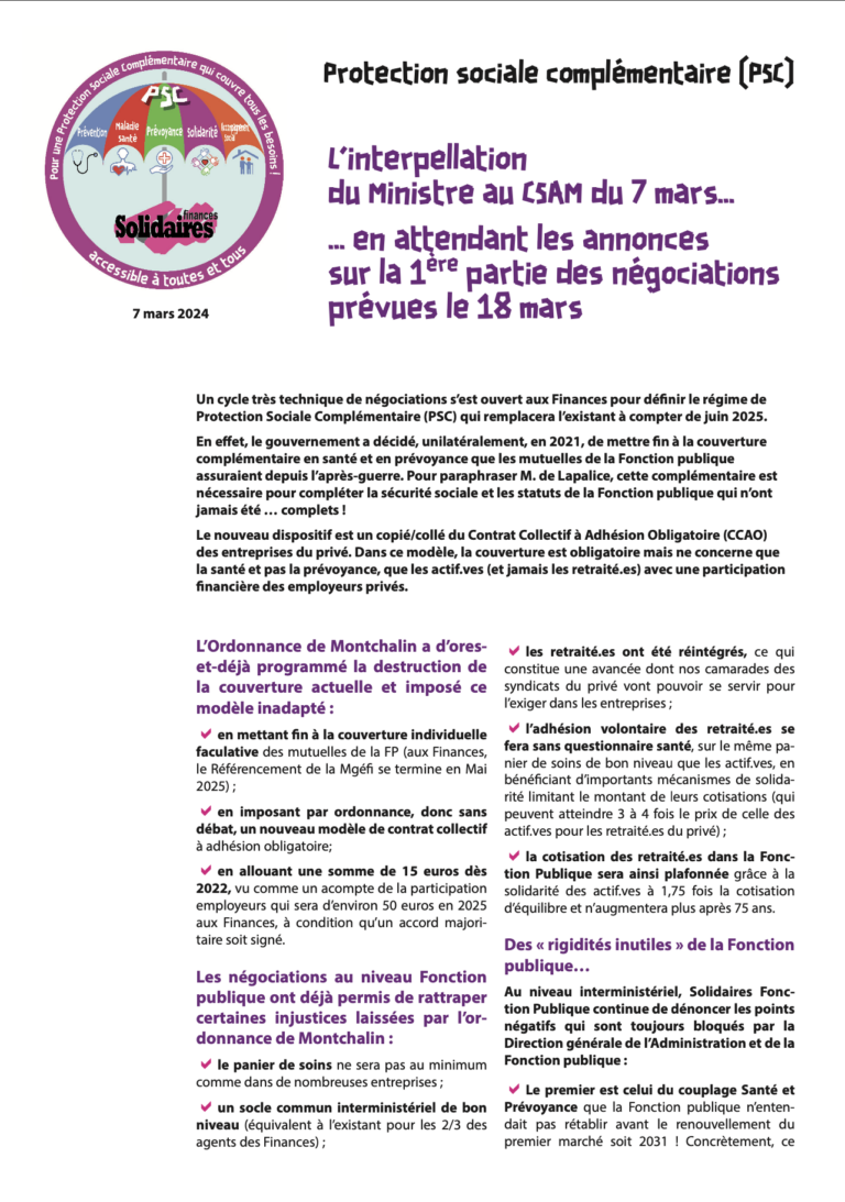 Lire la suite à propos de l’article L’interpellation du Ministre au CSAM du 7 mars …